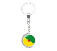 Porte-Clés Avec Pendentif Drapeau De La Guyane Française - Porte-Clés Rotatif Double Face Avec Cabochon, Pays D'Amérique Du Sud, Souvenir De Voyage, Ornement Pour Sac À Main De Voiture, Drapeau