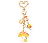 Porte-clés avec pendentif en forme de citrouille et champignon avec accents floraux, porte-clés léger pour tous les jours, Champignons à fleurs