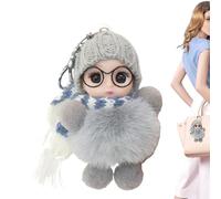 Porte-clés avec Pendentif en Forme de | Porte-clés Mignon pour Petite Fille, aux Grands Yeux Portant des Lunettes, Une écharpe, Un Chapeau pour garçons et Filles, Gris, Refer to