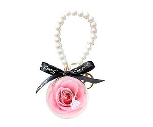 Porte-clés avec pendentif rose éternelle préservée - Pour sac, portefeuille - Rose - taille unique