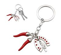 Porte-clés avec pendentifs émaillés en forme de corne porte-bonheur Scaramantico - Cornetto Napolitain homme ou femme, Scaramanda - Cornicello Amuleto Peperoncino Napoli, Fer à cheval, M