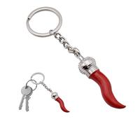 Porte-clés avec pendentifs émaillés en forme de corne porte-bonheur Scaramantico - Cornetto Napolitain homme ou femme, Scaramanda - Cornicello Amuleto Peperoncino Napoli, Cornet L, M