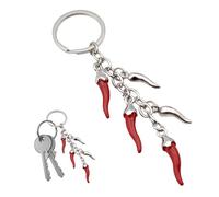 Porte-clés avec pendentifs émaillés en forme de corne porte-bonheur Scaramantico - Cornetto Napolitain homme ou femme, Scaramanda - Cornicello Amuleto Peperoncino Napoli, 5 cornets, M