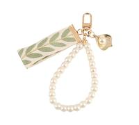 Porte-clés avec sangle de poignet - Joli motif de feuille - Porte-clés tendance avec pendentif en nacre - Pour téléphone, portefeuille, décoration de poignet - Porte-clés en métal - Motif feuille, un