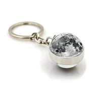 Porte-clés avec système solaire et planète, nébuleuse, lune, terre, soleil, art, photo, boule en verre, double face, porte-clés de voiture traité par des professionnels, Argenté., M