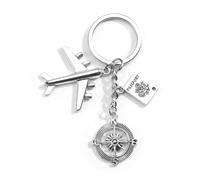 Porte-clés avion, cadeau pour voyageurs, décoration d'avion avec boussole, porte-bonheur, cadeau d'anniversaire pour femme, bon cadeau de voyage, porte-clés d'amitié, idée de voyage dans le monde