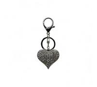 PORTE-CLÉS BB ANGELL STRASS COEUR ARGENT ÉLÉGANT TYPE SWAROVSKI, ATTACHE SAC PAR MOUSQUETON