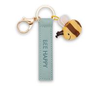 Porte-clés Bee happy Bande en Similicuir 10cm avec Abeille-Turquoise