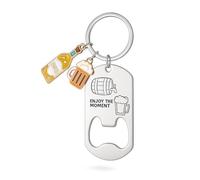 Porte-Clés Bière - Porte-Clé Ouvre-Bouteille Breloque de Sac pour Femme avec Imprimé Tonneau & Pinte, Charms Bouteille & Verre en Émail, Cadeaux Porte-Cléf Sympas pour Amateurs de Bière & Passionnés.