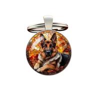 Porte-clés, bijou de sac cabochon chien berger allemand assis.