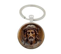 Porte-clés, bijou de sac cabochon Jésus christ avec sa couronne d'épines.