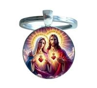 Porte-clés, bijou de sac cabochon Jésus christ et sainte vierge Marie sacré coeur.