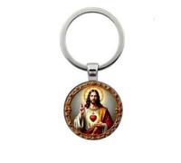 Porte-clés, bijou de sac cabochon Jésus christ sacré coeur, amour et paix spirituel.