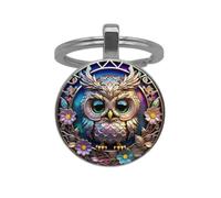 Porte-clés, bijou de sac cabochon oiseau style chouette hibou.