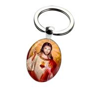 Porte-clés, bijou de sac cabochon ovale Jésus christ sacré coeur.