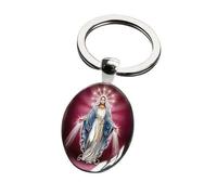 Porte-clés, bijou de sac cabochon ovale Sainte vierge Marie prière.
