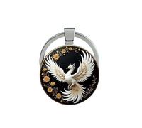 Porte-clés, bijou de sac imprimé phénix blanc, oiseau mythique.