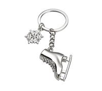 Porte-clés, bijou de sac patin à glace et flocon de neige, acier argenté.