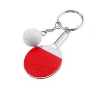 Porte-clés, bijou de sac, raquette rouge et balle de ping pong, tennis de table.