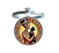 Porte-clés, bijou de sac Reine d' égypte Néfertiti et chat sacré.