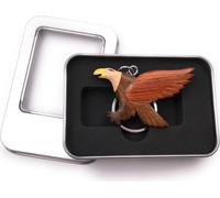 Porte-clés bois Aigle Hibou Oiseau de proie Pendentif dans boîte cadeau