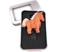 Porte-clés bois cheval poney foncé animal de ferme cheval pendentif en boîte cadeau