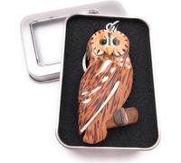Porte-clés bois chouette effraie oiseau hibou grand-duc animal forêt pendentif en boîte cadeau