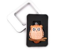 Porte-clés bois chouette oiseau hibou animal forêt épais pendentif douillet en boîte cadeau