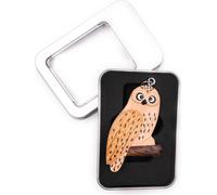Porte-clés bois chouette oiseau hibou animal forêt pendentif en boîte cadeau