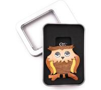 Porte-clés bois chouette oiseau hibou animal forêt sur branche pendentif fatigué en boîte cadeau