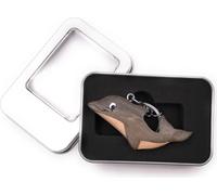 Porte-clés bois dauphin dauphin gris baleine mammifère eau mer pendentif en boîte cadeau