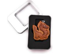 Porte-clés bois dragon conte de fées mythologie crachant du feu pendentif en boîte cadeau