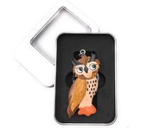 Porte-clés bois hibou oiseau hibou grand-duc animal forêt rapace debout pendentif en boîte cadeau