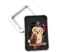 Porte-clés bois hibou oiseau hibou malin chapeau de docteur diplôme école pendentif dans boîte cadeau