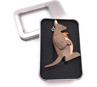 Porte-clés bois kangourou avec bébé marsupial Australie Pendentif en boîte cadeau