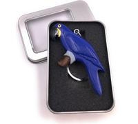Porte-clés bois perroquet oiseau perruche oiseau d'élevage bleu pendentif en boîte cadeau