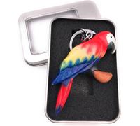 Porte-clés bois perroquet oiseau perruche oiseau d'élevage rouge pendentif en boîte cadeau