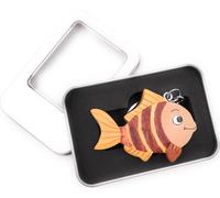 Porte-clés bois poisson mer eau nageoire vertébrée aquarium rayé pendentif en boîte cadeau