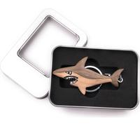 Porte-clés bois requin méchant eau prédateur poisson cartilagineux pendentif en boîte cadeau