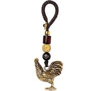 Porte-clés Bouddha porte-bonheur, Coq en laiton, porte-clés porte-bonheur + corde tissée à la main Bodhi, amulette décorative