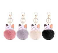 Porte-Clés Boule De Fourrure De Chat 4 Pièces, Porte-Clés Créatifs Et Mignons, Porte-Clés pour Filles, Accessoires Décoratifs, Breloques De Sac