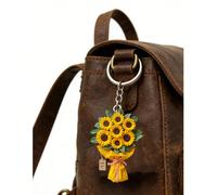 Porte-clés bouquet de tournesols jaune vif 2D plat élégant, fleurs réalistes et décoration de ruban délicate - Un pendentif bouquet symbolisant l'amitié, l'amour et l'affection familiale - "Personne d