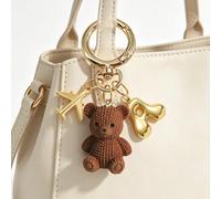 Porte-clés breloque de sac en forme d'avion avec ours en peluche et lettre A, assorti à un pendentif lettre doré et un charm avion, peut être utilisé comme breloque de sac, porte-clés, breloque de sac