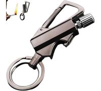Porte-clés briquet avec allumette permanente, outil multifonction 3 en 1, porte-clés, décapsuleur, fermeture pour clip de ceinture, sac à dos et porte-clés (noir)