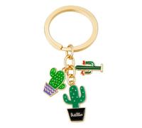 Porte-Clés Cactus - Porte-Cléf Triple Cactus et Charme de Sac pour Femmes avec Pot Hello & Fruit Rouge, Cadeaux de Porte-Clé Mignons pour Amatrices de Plantes