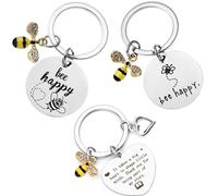Porte-clés cadeau pour enseignant,3 pièces Porte-clés Bee,Porte-clés en Acier Inoxydable Bee,Porte-clés Motivation avec inscription,pour anniversaire,remise des diplômes,Noël,enseignant
