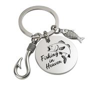 Porte-Clés Cadeaux de Pêche pour Hommes - Porte-Clés Pêche avec Hameçon & Charme Poisson, Cadeaux Mémoriels pour Pêcheur avec Gravure Fishing in Heaven, Accessoires de Pêche pour Papa
