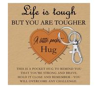 Porte-clés « Câlin de poche réconfortant » avec carte - Cadeaux de soutien aux personnes atteintes de cancer « La vie est dure, mais vous l'êtes aussi » Cadeau en bois encourageant pour les femmes