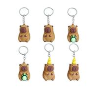 Porte-Clés Capybara 6 Pièces, Design en Forme d'animal, Ornements De Sac À Dos Amusants, Accessoires De Poupée Mignons, Pendentif De Rangement Portable.