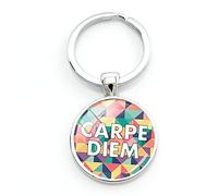 Porte-clés Carpe Diem avec géométrie colorée - Porte-clés Best Friend pour femmes et filles - Sac à main de voiture, blanc, L
